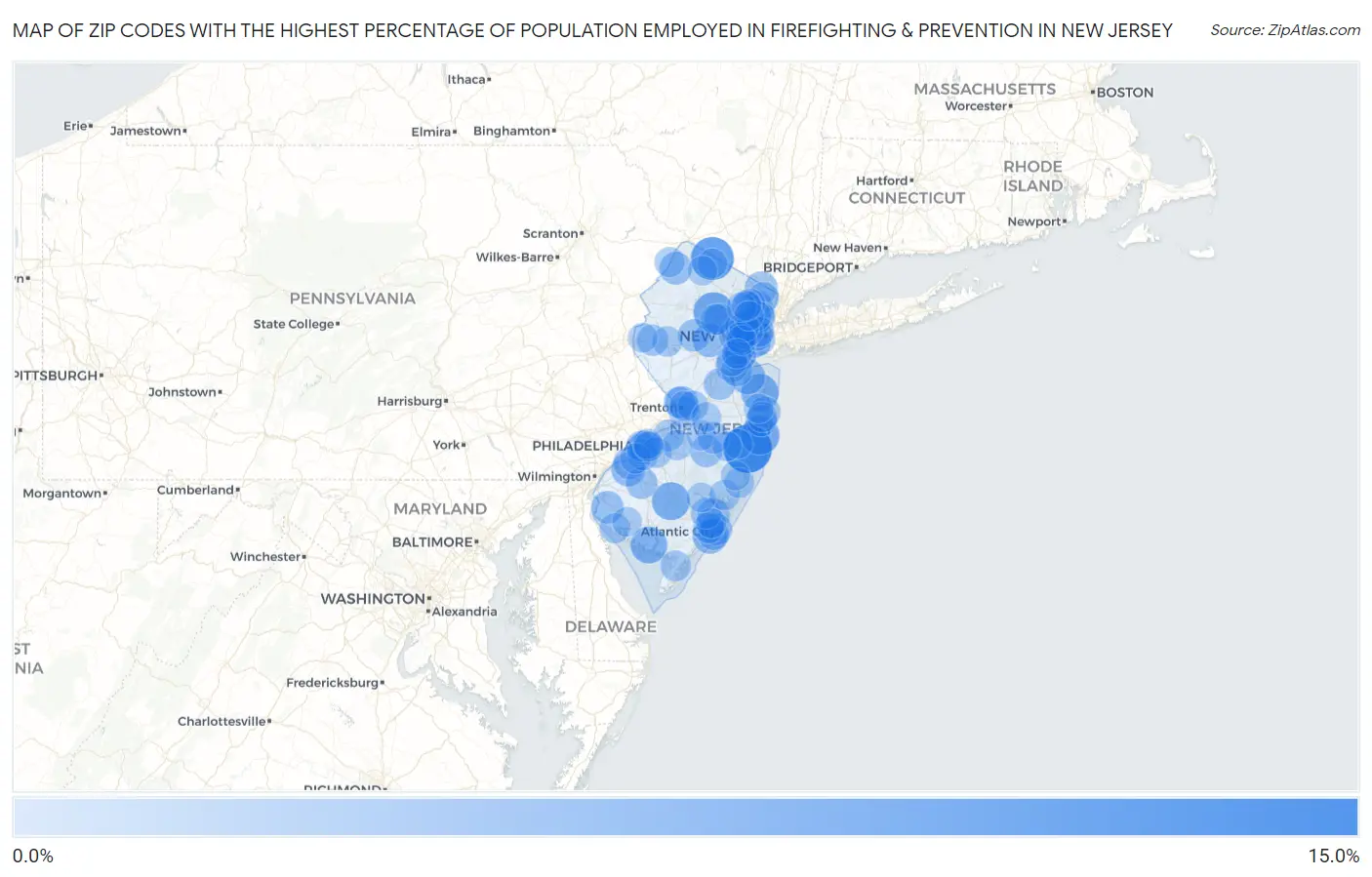 Zip Codes with the Highest Percentage of Population Employed in Firefighting & Prevention in New Jersey Map