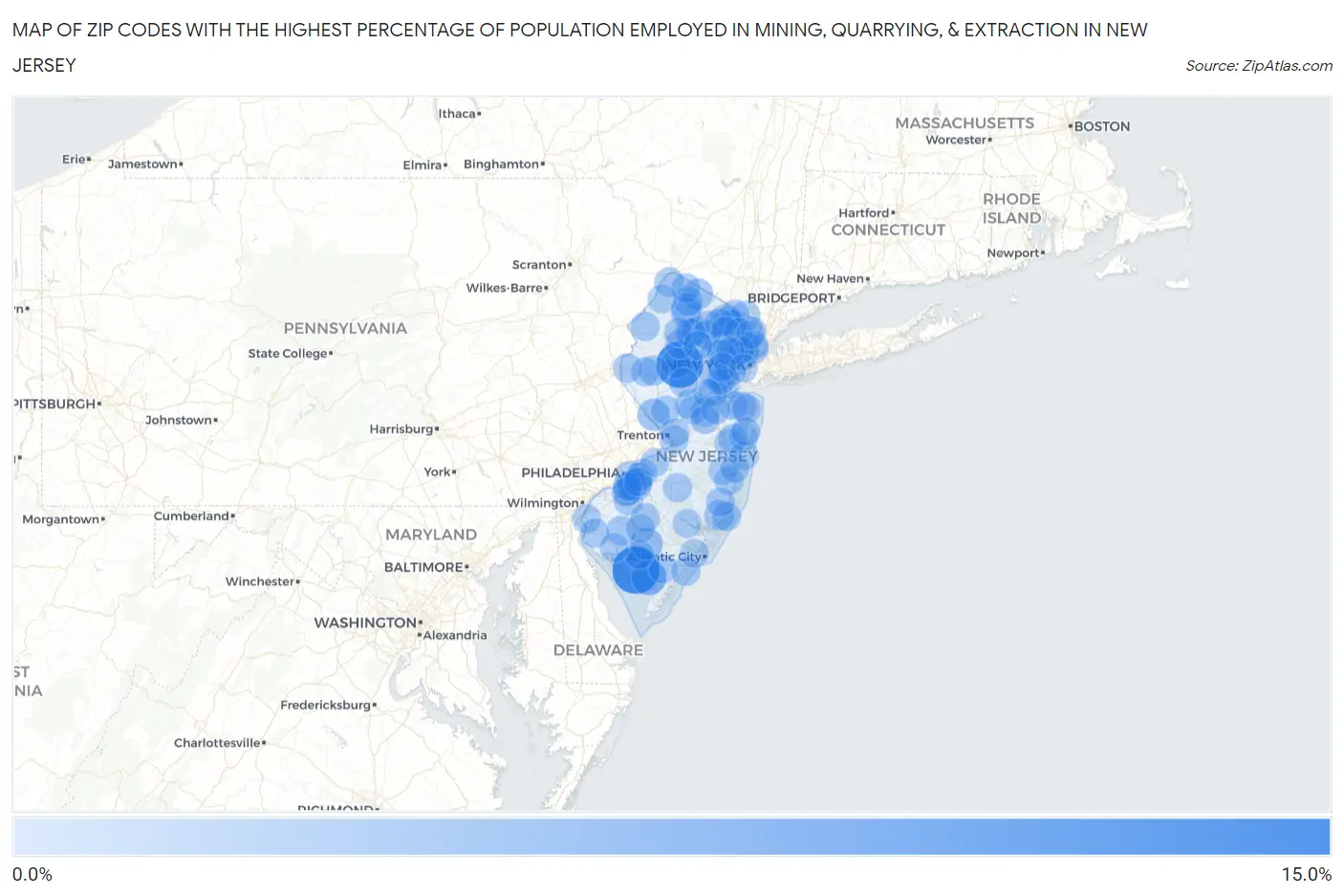 Zip Codes with the Highest Percentage of Population Employed in Mining, Quarrying, & Extraction in New Jersey Map