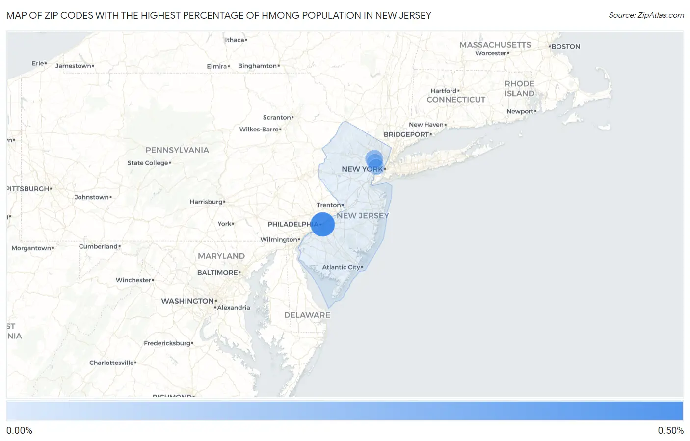 Zip Codes with the Highest Percentage of Hmong Population in New Jersey Map