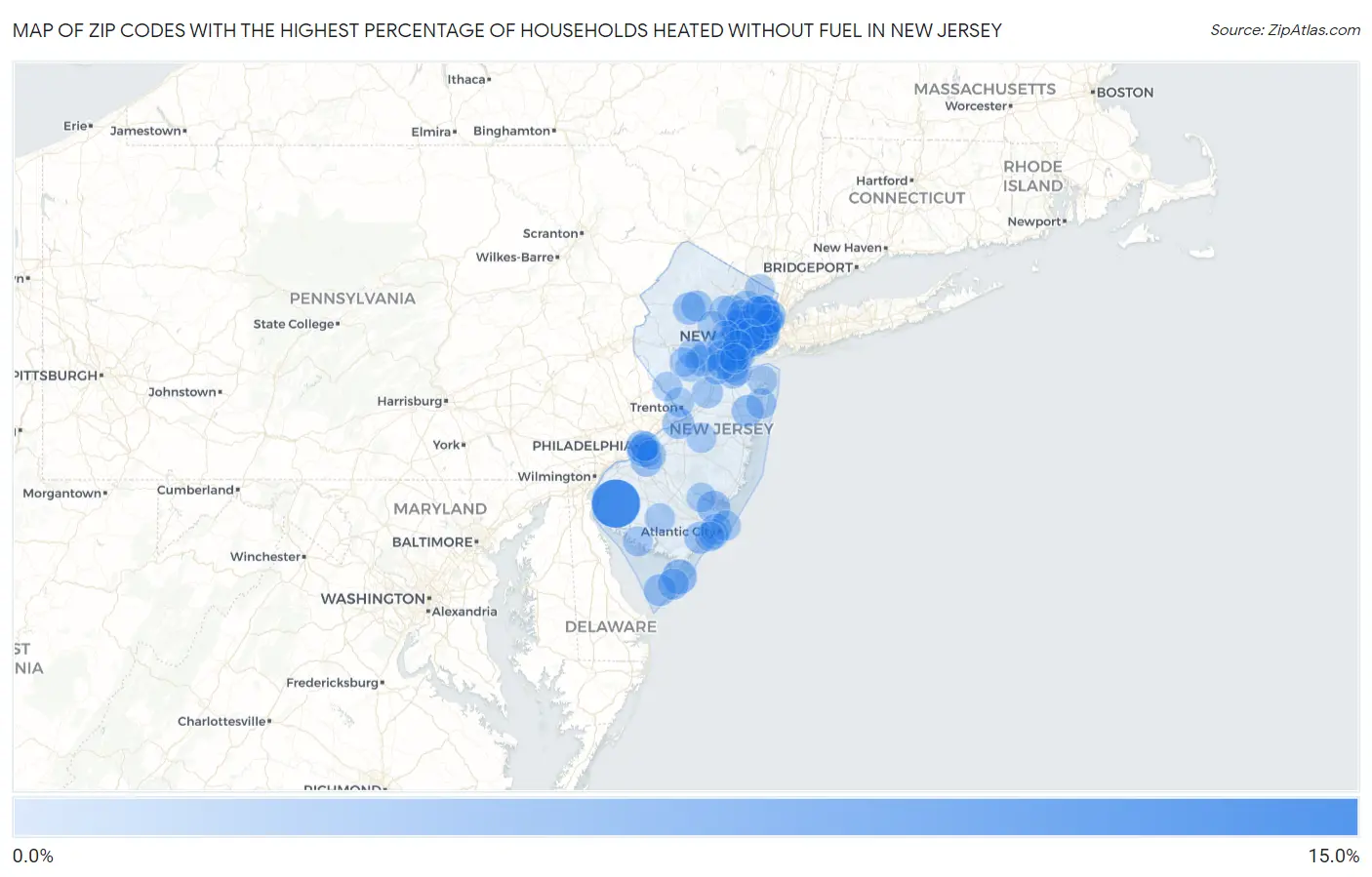 Zip Codes with the Highest Percentage of Households Heated without Fuel in New Jersey Map