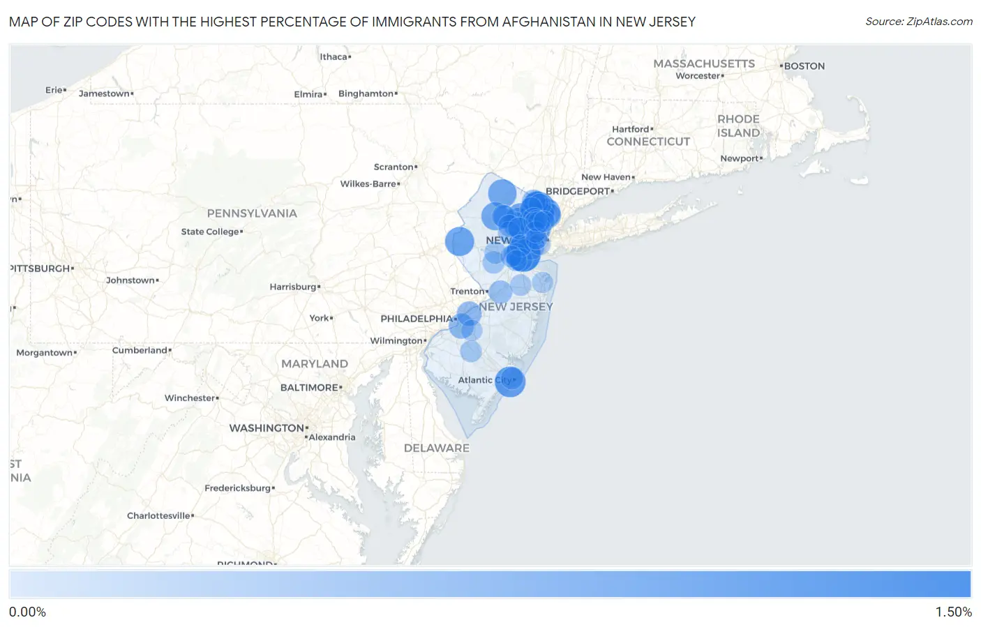 Zip Codes with the Highest Percentage of Immigrants from Afghanistan in New Jersey Map