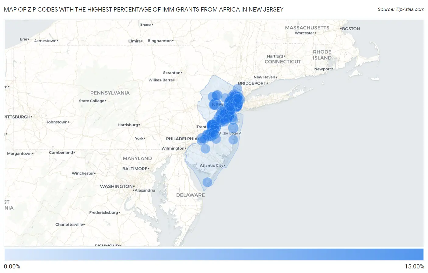 Zip Codes with the Highest Percentage of Immigrants from Africa in New Jersey Map