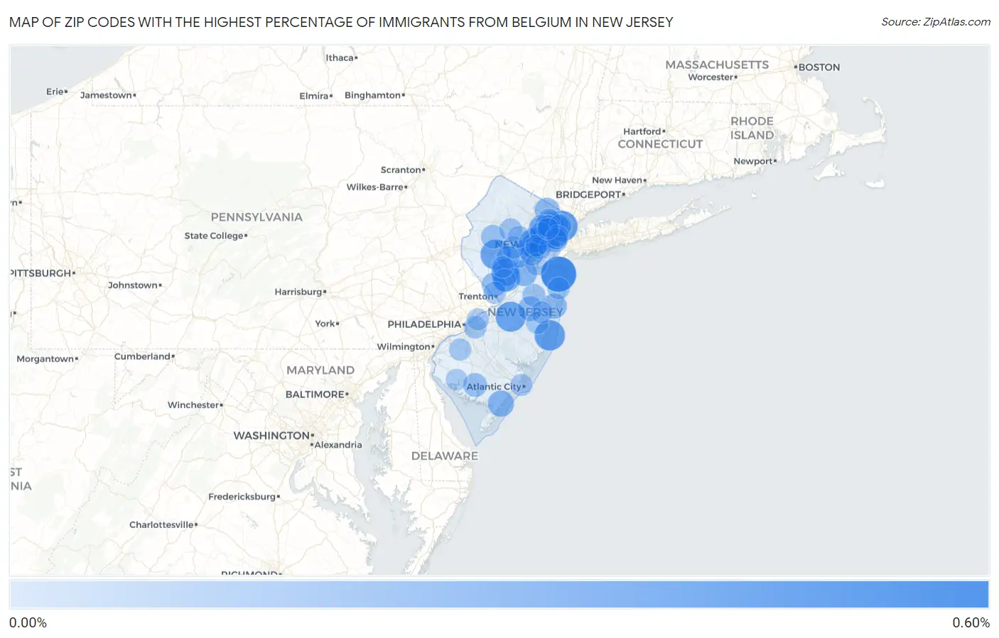 Zip Codes with the Highest Percentage of Immigrants from Belgium in New Jersey Map