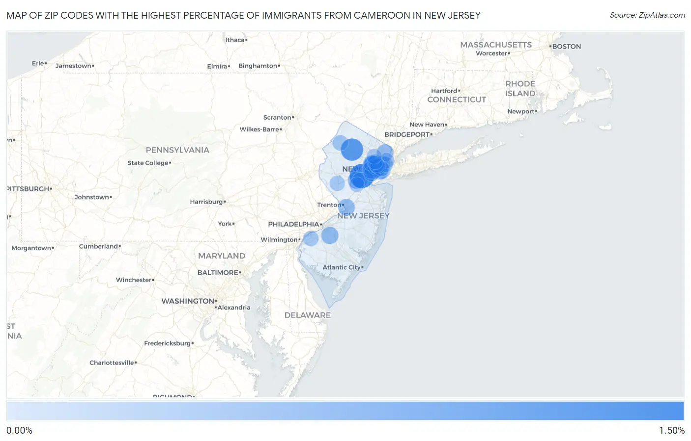 Zip Codes with the Highest Percentage of Immigrants from Cameroon in New Jersey Map
