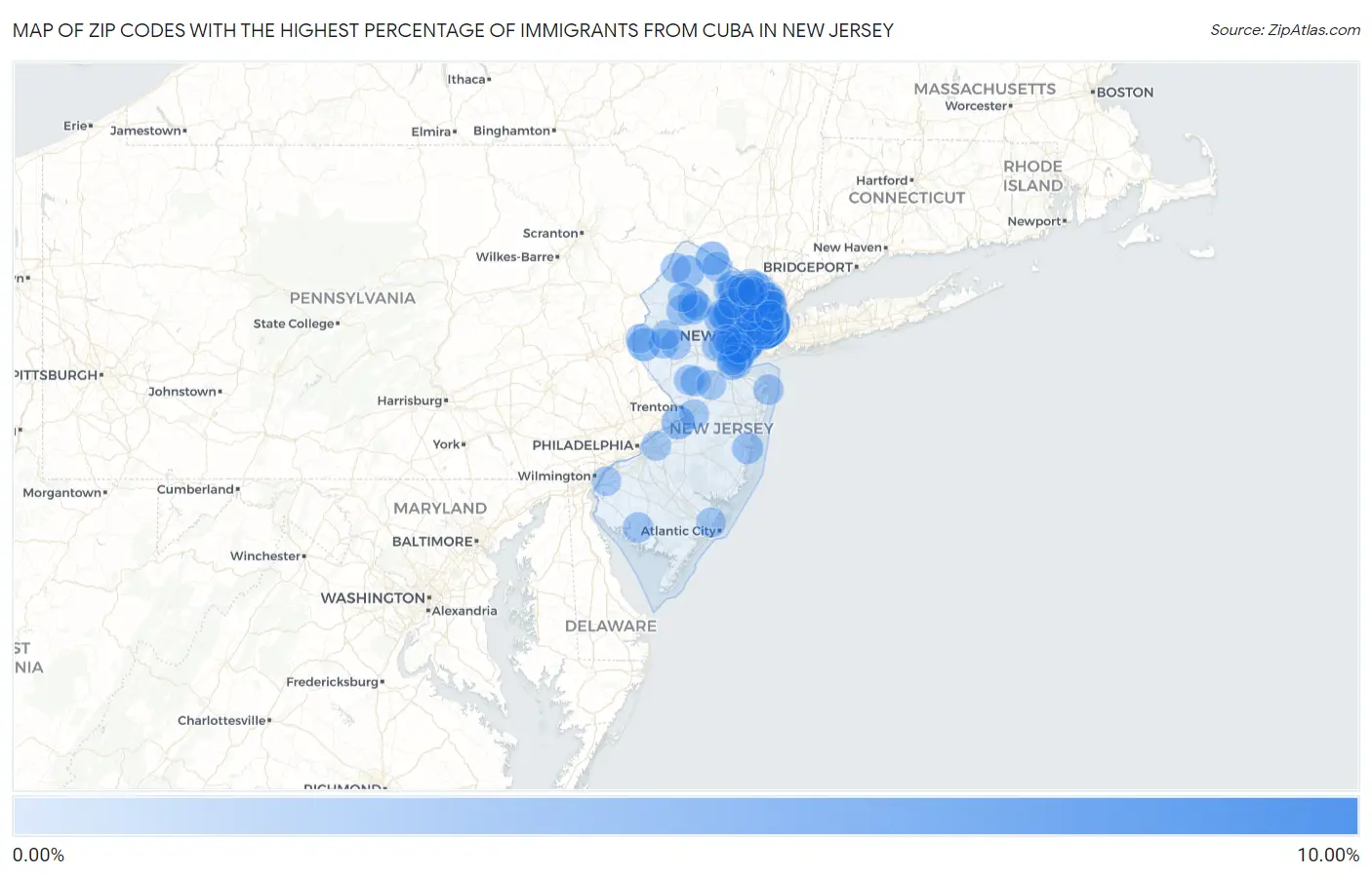 Zip Codes with the Highest Percentage of Immigrants from Cuba in New Jersey Map