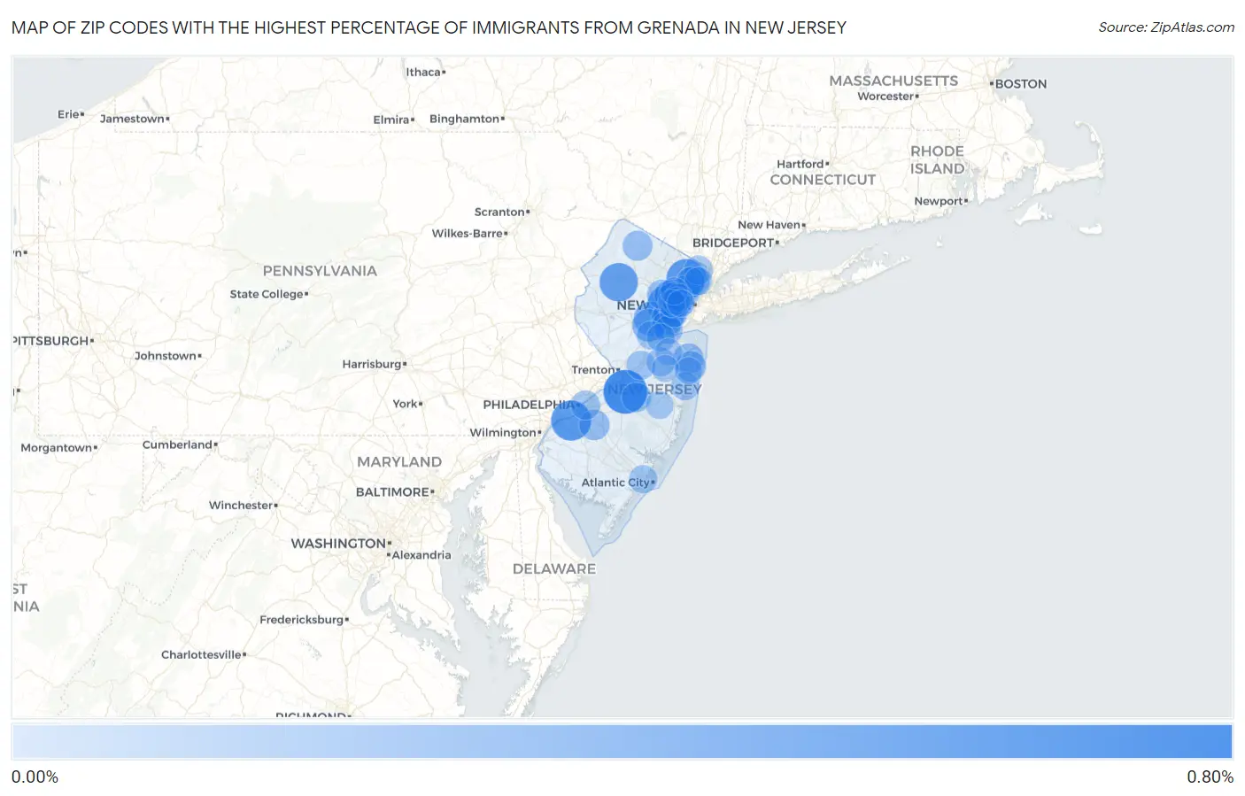 Zip Codes with the Highest Percentage of Immigrants from Grenada in New Jersey Map