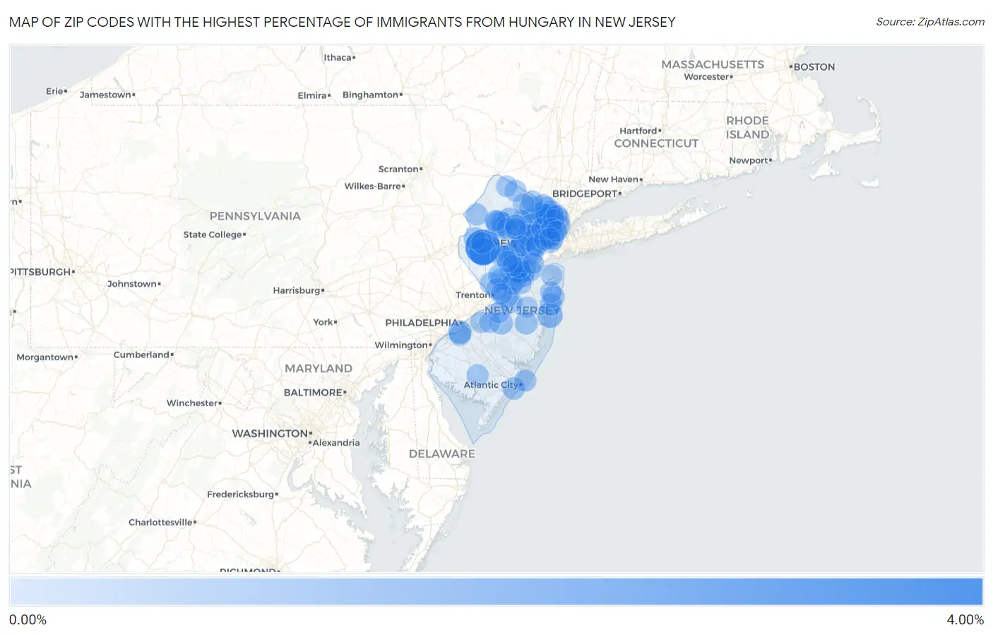 Zip Codes with the Highest Percentage of Immigrants from Hungary in New Jersey Map