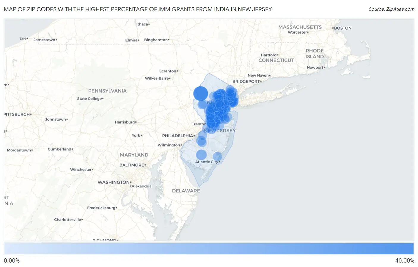 Zip Codes with the Highest Percentage of Immigrants from India in New Jersey Map