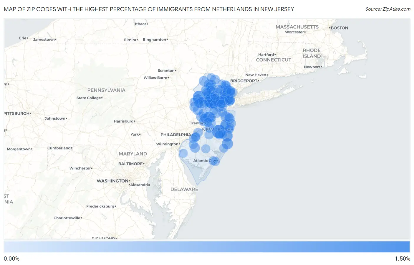 Zip Codes with the Highest Percentage of Immigrants from Netherlands in New Jersey Map