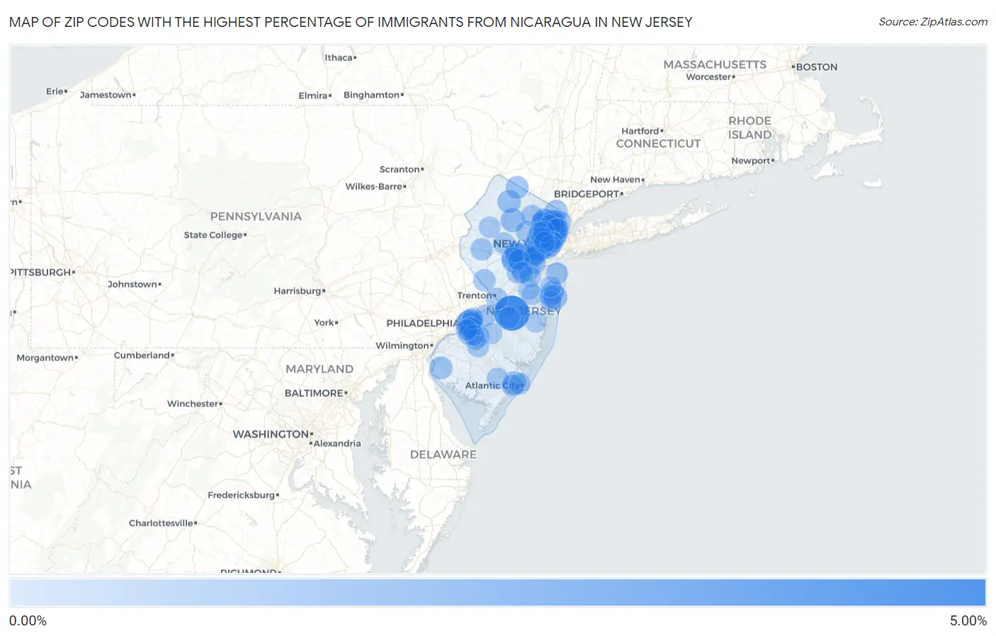 Zip Codes with the Highest Percentage of Immigrants from Nicaragua in New Jersey Map