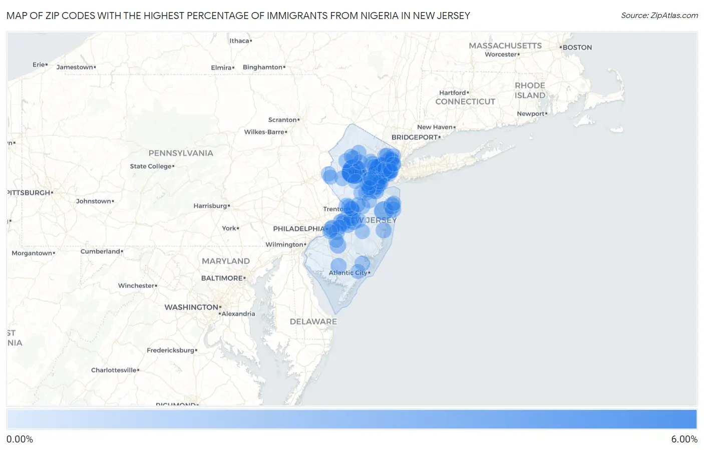 Zip Codes with the Highest Percentage of Immigrants from Nigeria in New Jersey Map