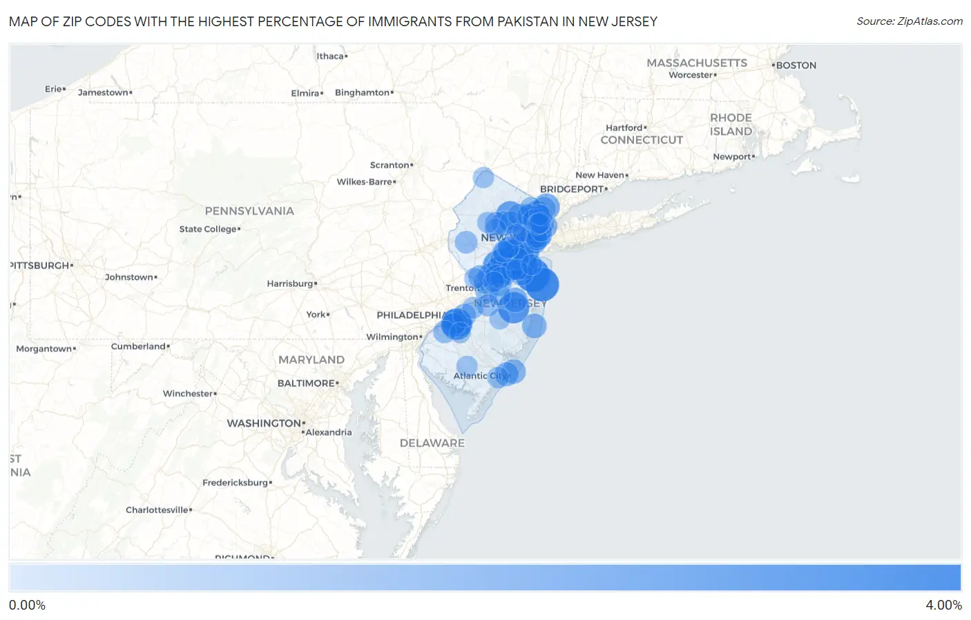 Zip Codes with the Highest Percentage of Immigrants from Pakistan in New Jersey Map