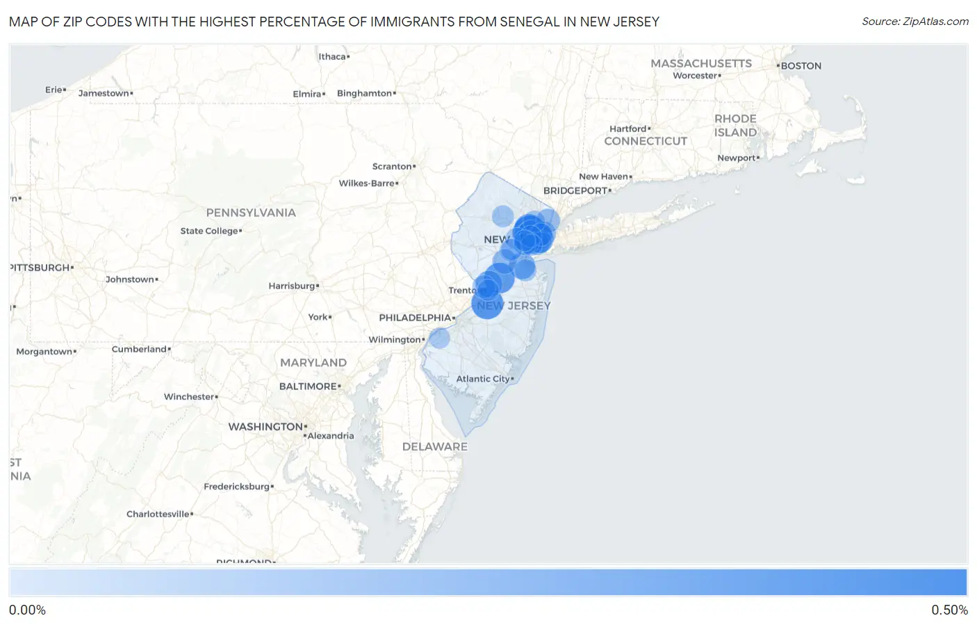 Zip Codes with the Highest Percentage of Immigrants from Senegal in New Jersey Map
