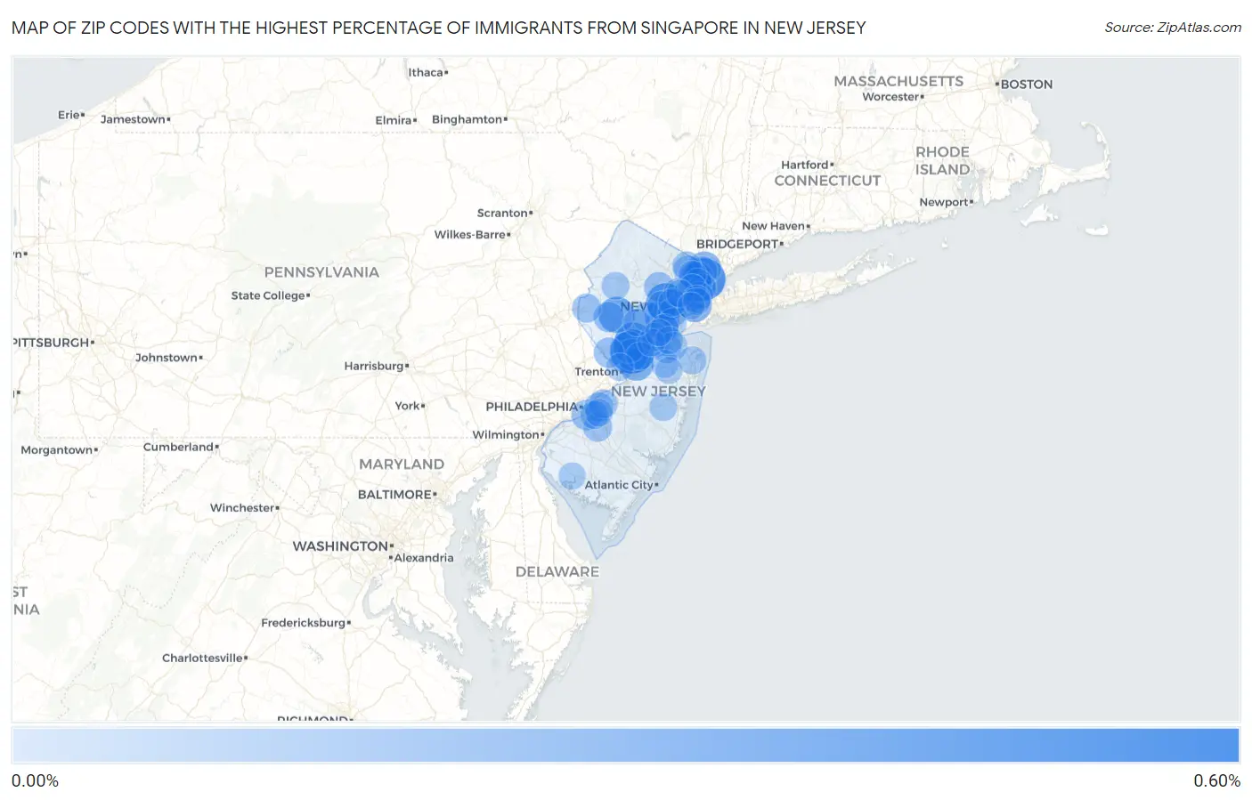 Zip Codes with the Highest Percentage of Immigrants from Singapore in New Jersey Map