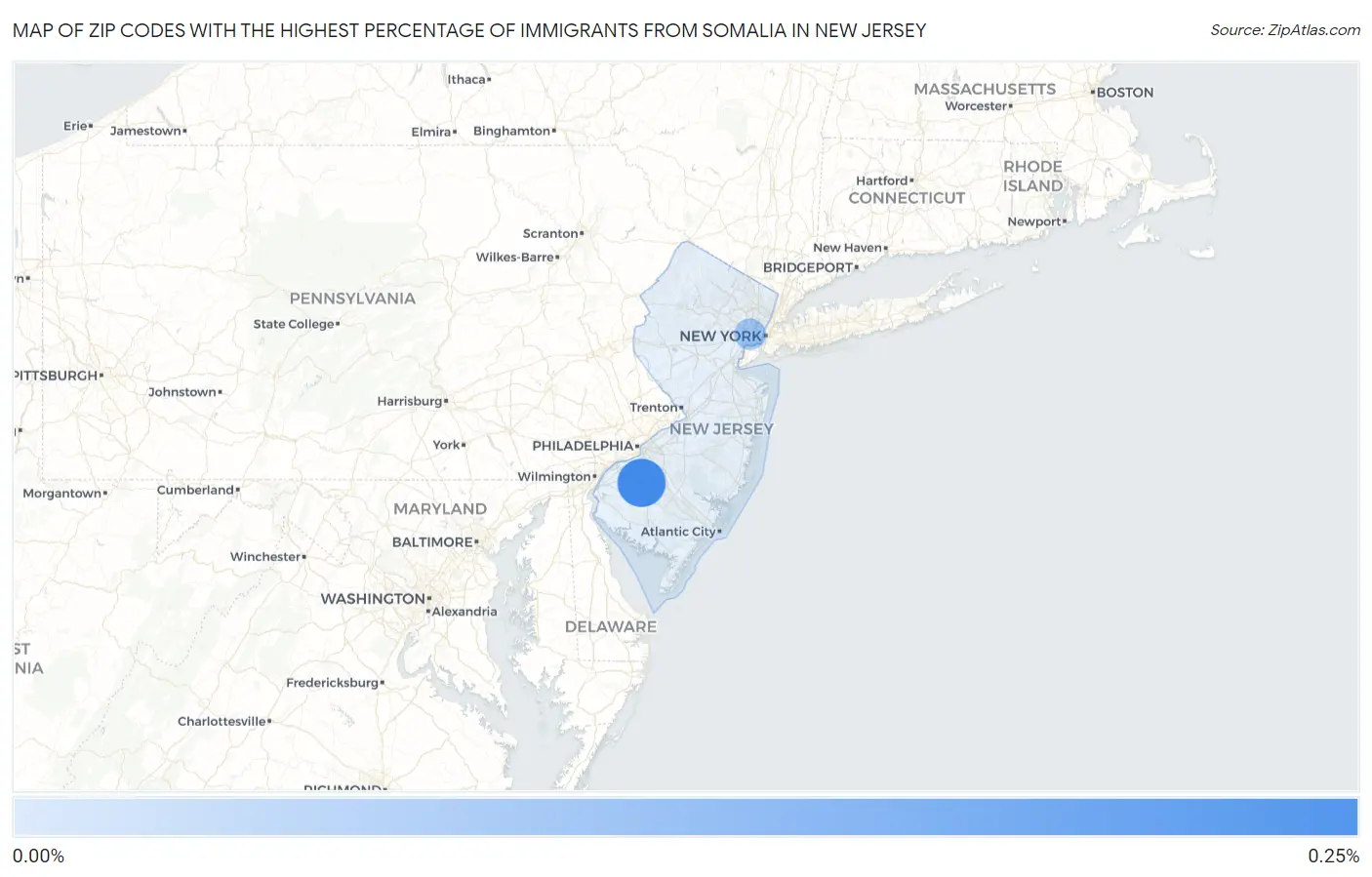 Zip Codes with the Highest Percentage of Immigrants from Somalia in New Jersey Map