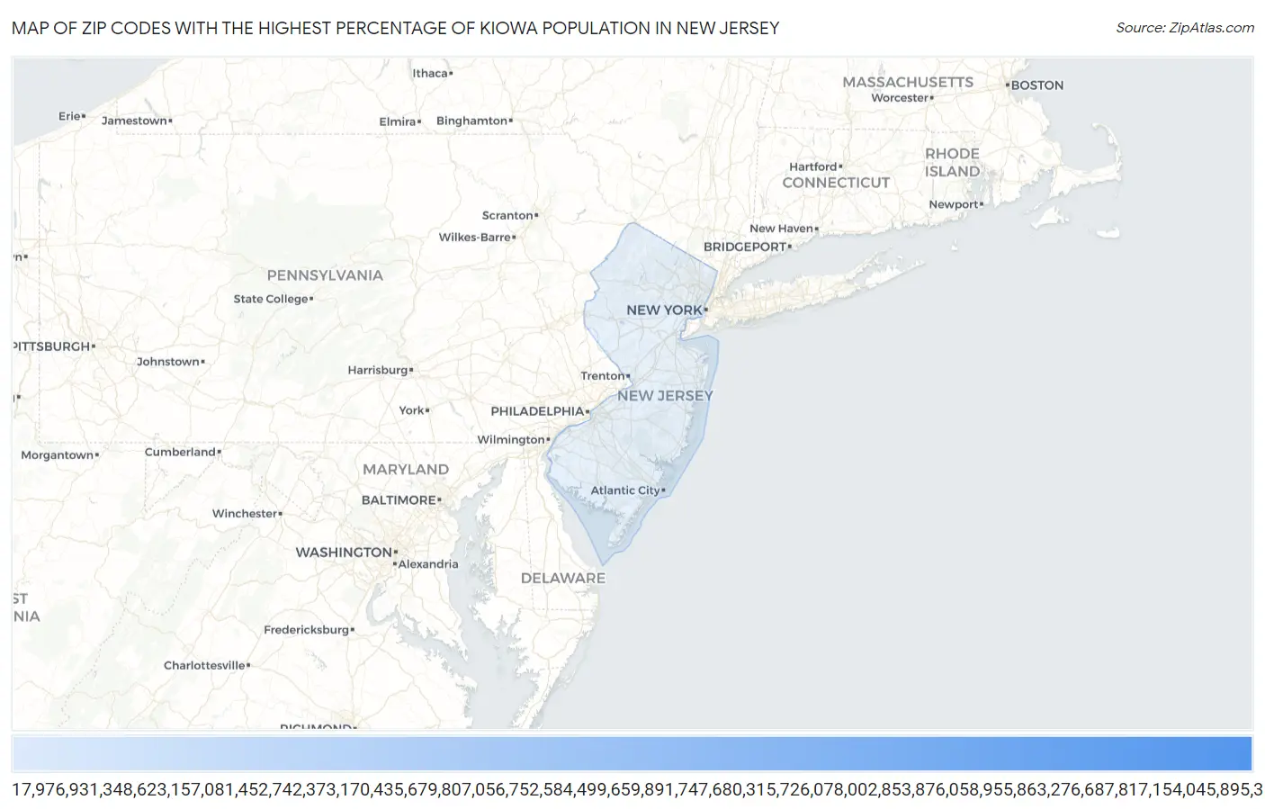 Zip Codes with the Highest Percentage of Kiowa Population in New Jersey Map