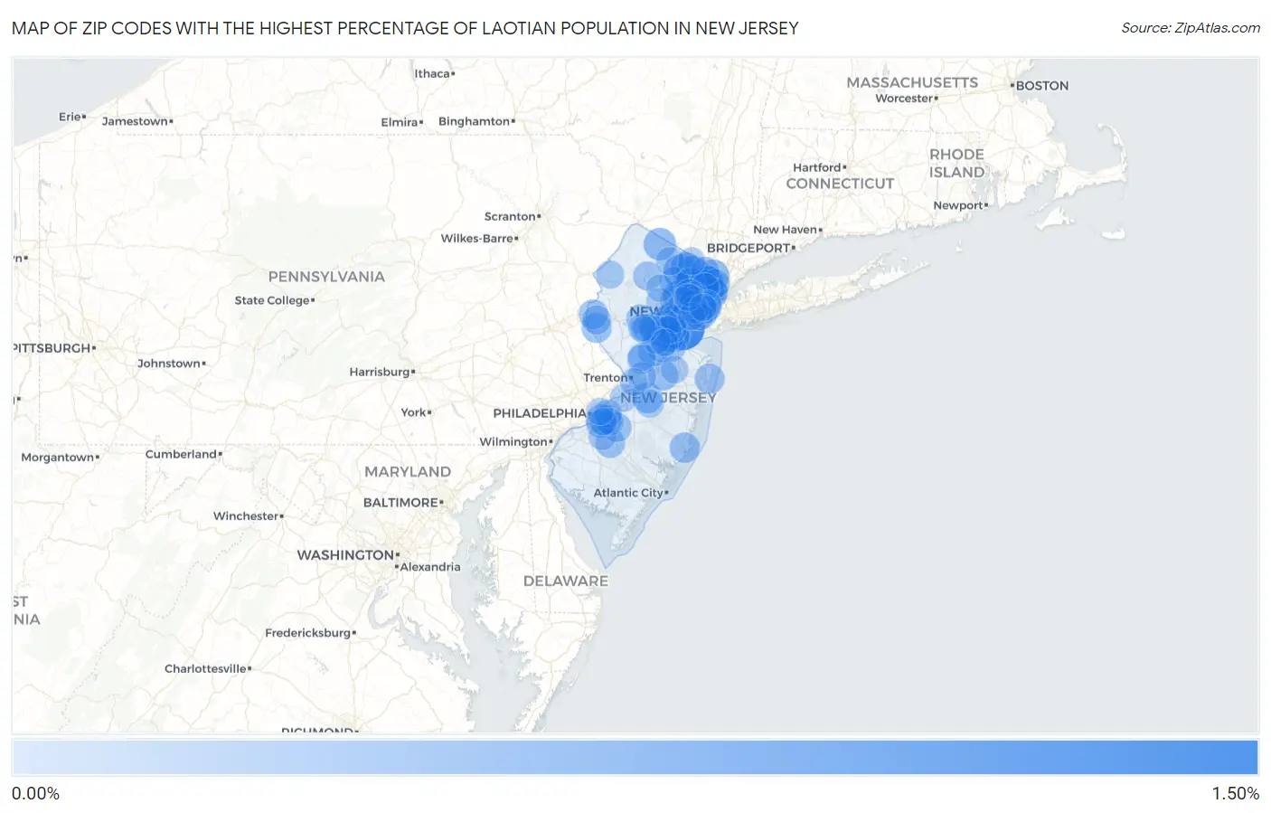 Zip Codes with the Highest Percentage of Laotian Population in New Jersey Map