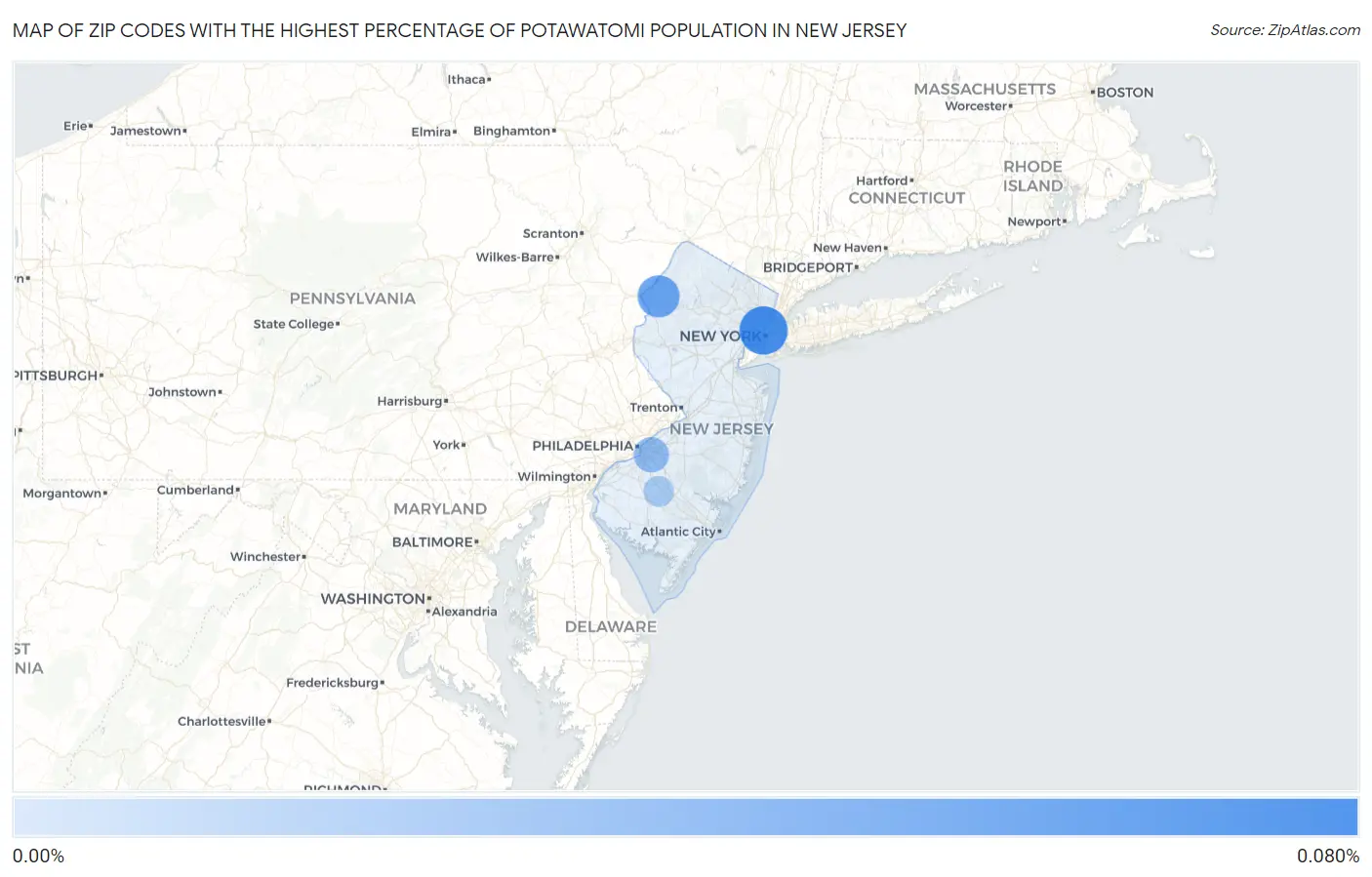 Zip Codes with the Highest Percentage of Potawatomi Population in New Jersey Map