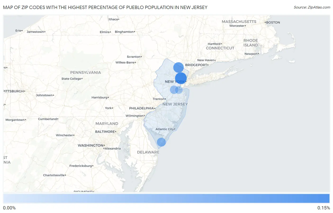 Zip Codes with the Highest Percentage of Pueblo Population in New Jersey Map