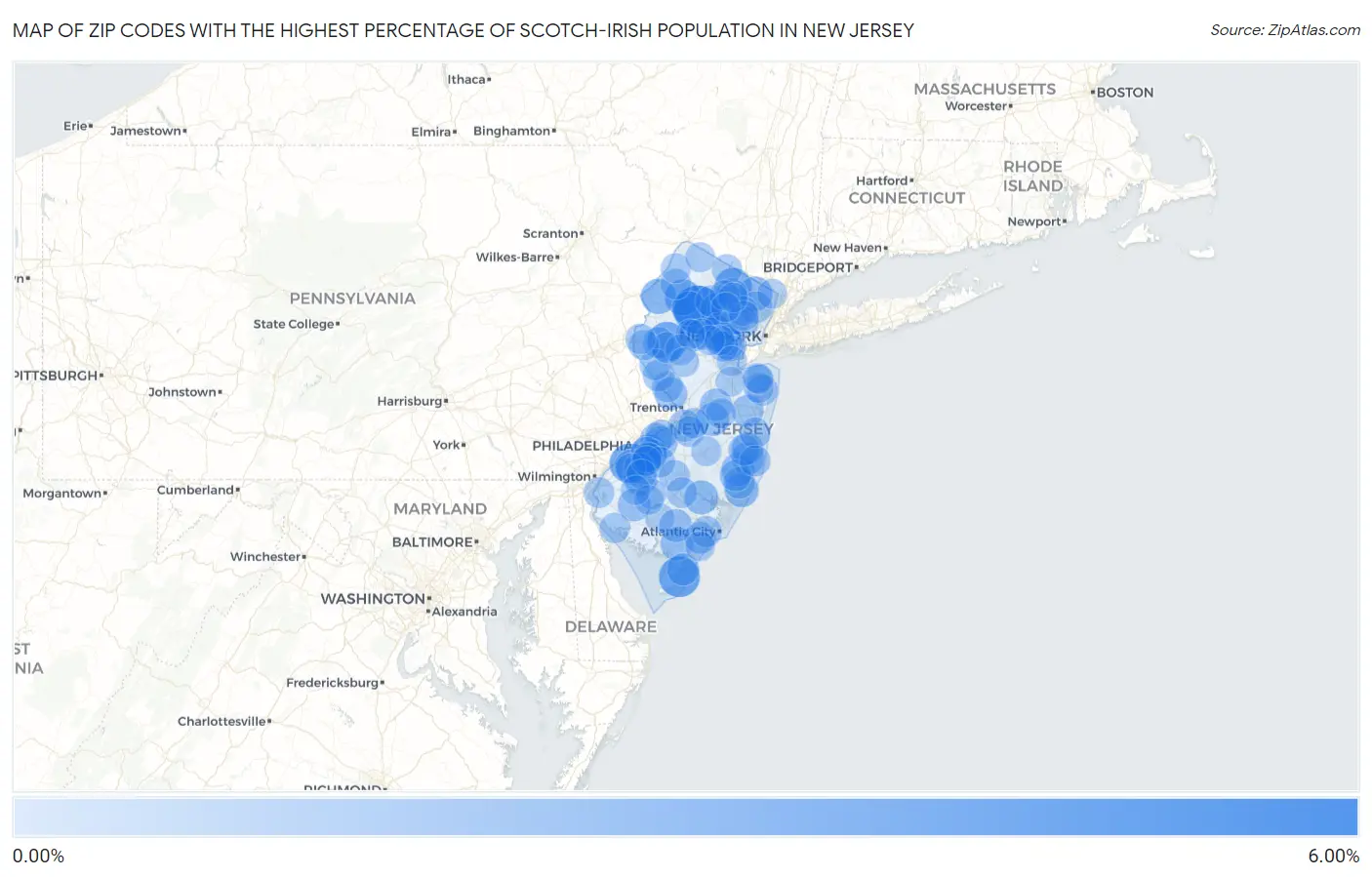Zip Codes with the Highest Percentage of Scotch-Irish Population in New Jersey Map