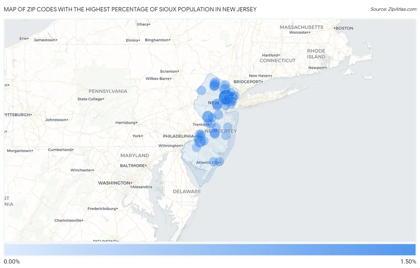 Zip Codes with the Highest Percentage of Sioux Population in New Jersey Map