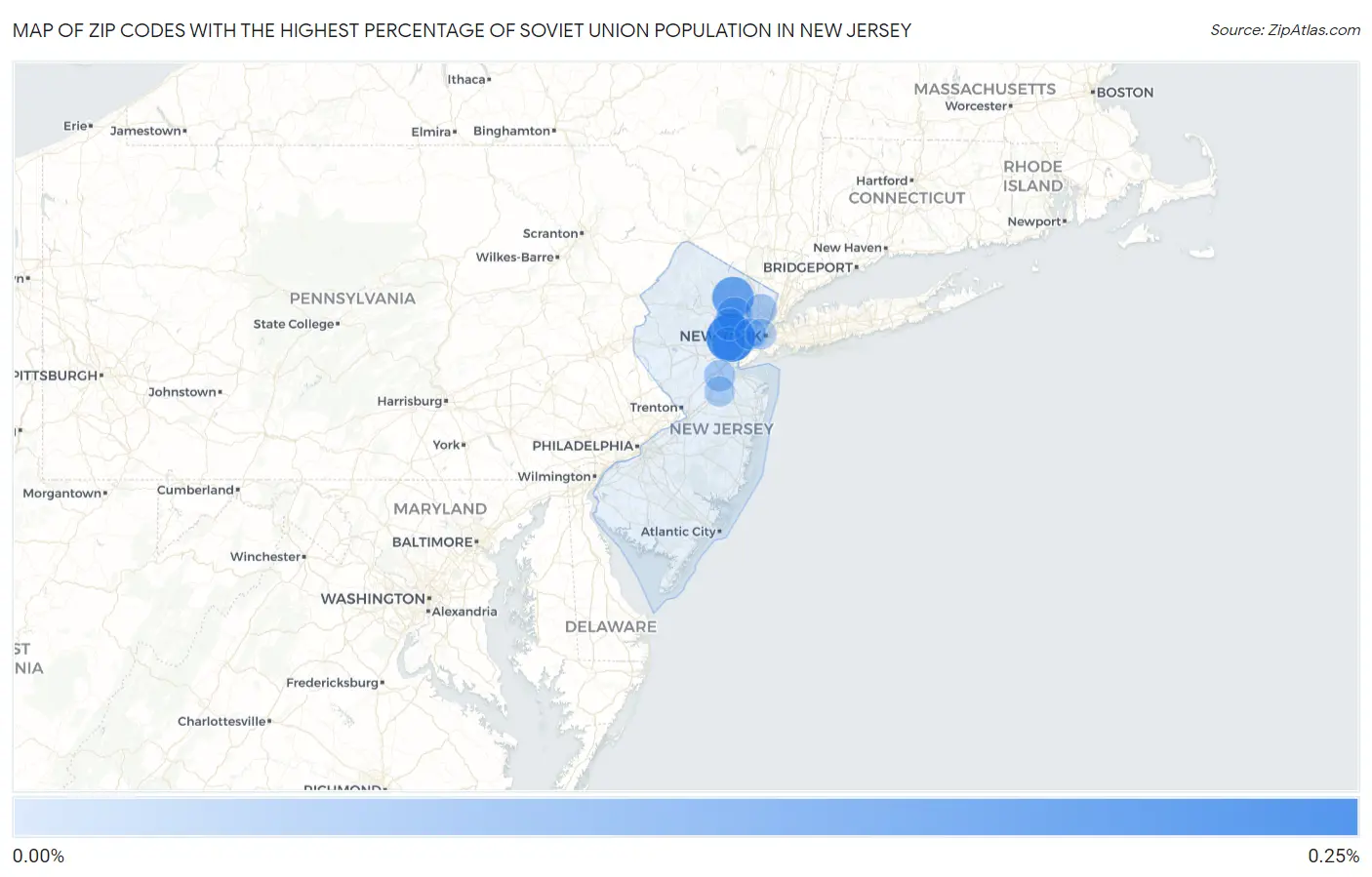 Zip Codes with the Highest Percentage of Soviet Union Population in New Jersey Map