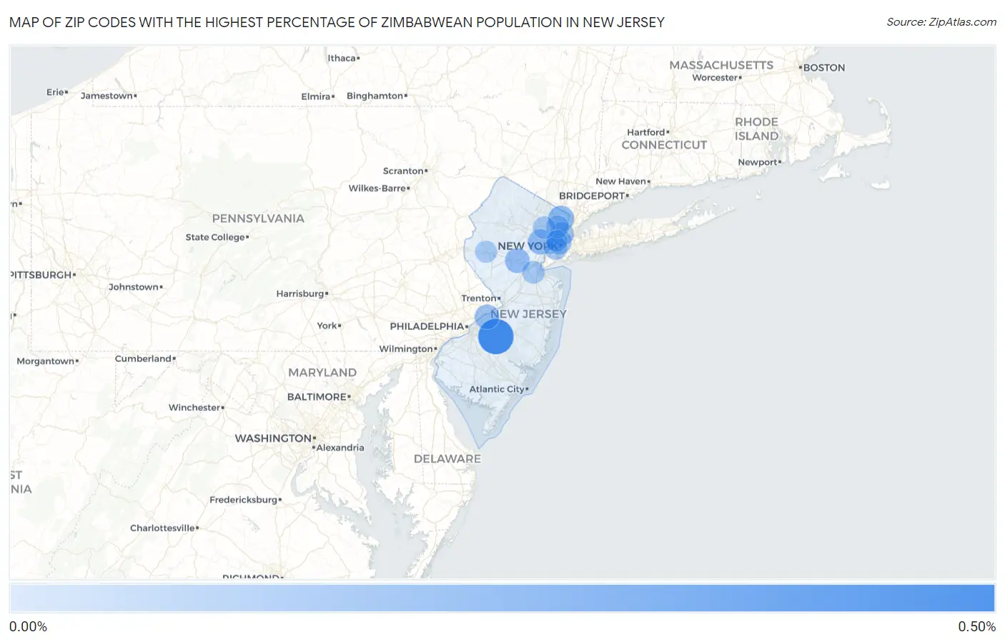 Zip Codes with the Highest Percentage of Zimbabwean Population in New Jersey Map