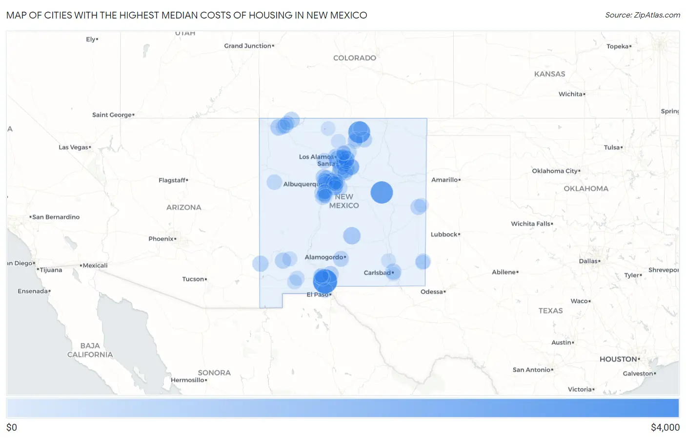 Cities with the Highest Median Costs of Housing in New Mexico Map