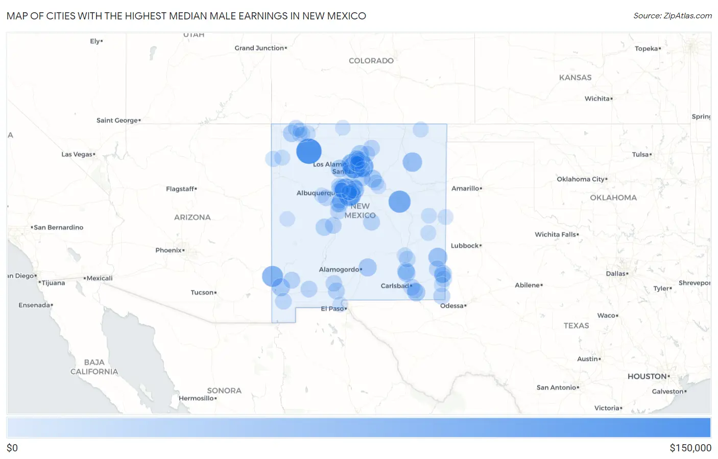 Cities with the Highest Median Male Earnings in New Mexico Map