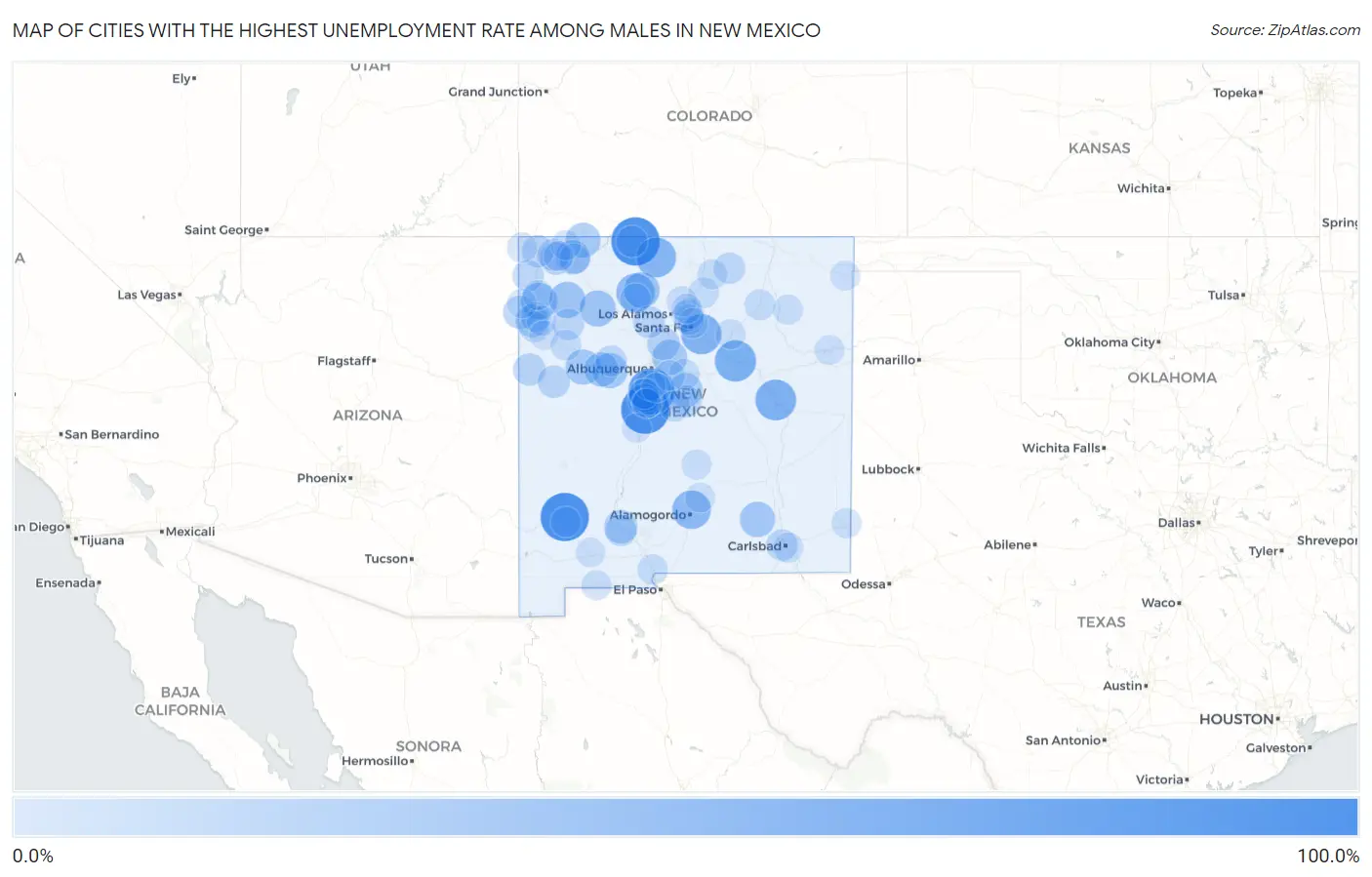 Cities with the Highest Unemployment Rate Among Males in New Mexico Map