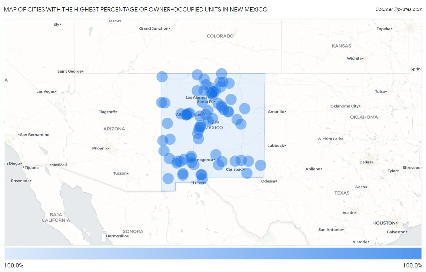 Cities with the Highest Percentage of Owner-Occupied Units in New Mexico Map