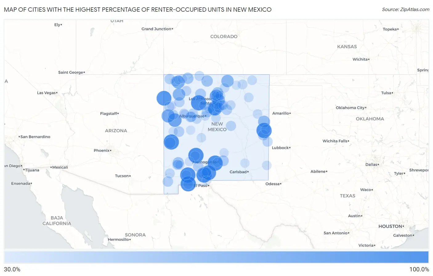 Cities with the Highest Percentage of Renter-Occupied Units in New Mexico Map