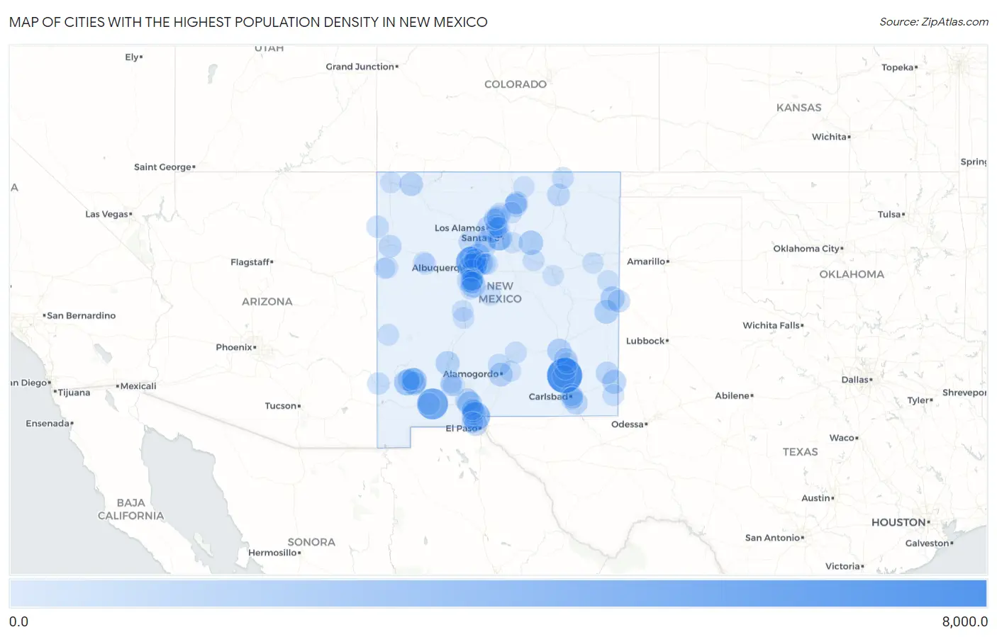 Cities with the Highest Population Density in New Mexico Map