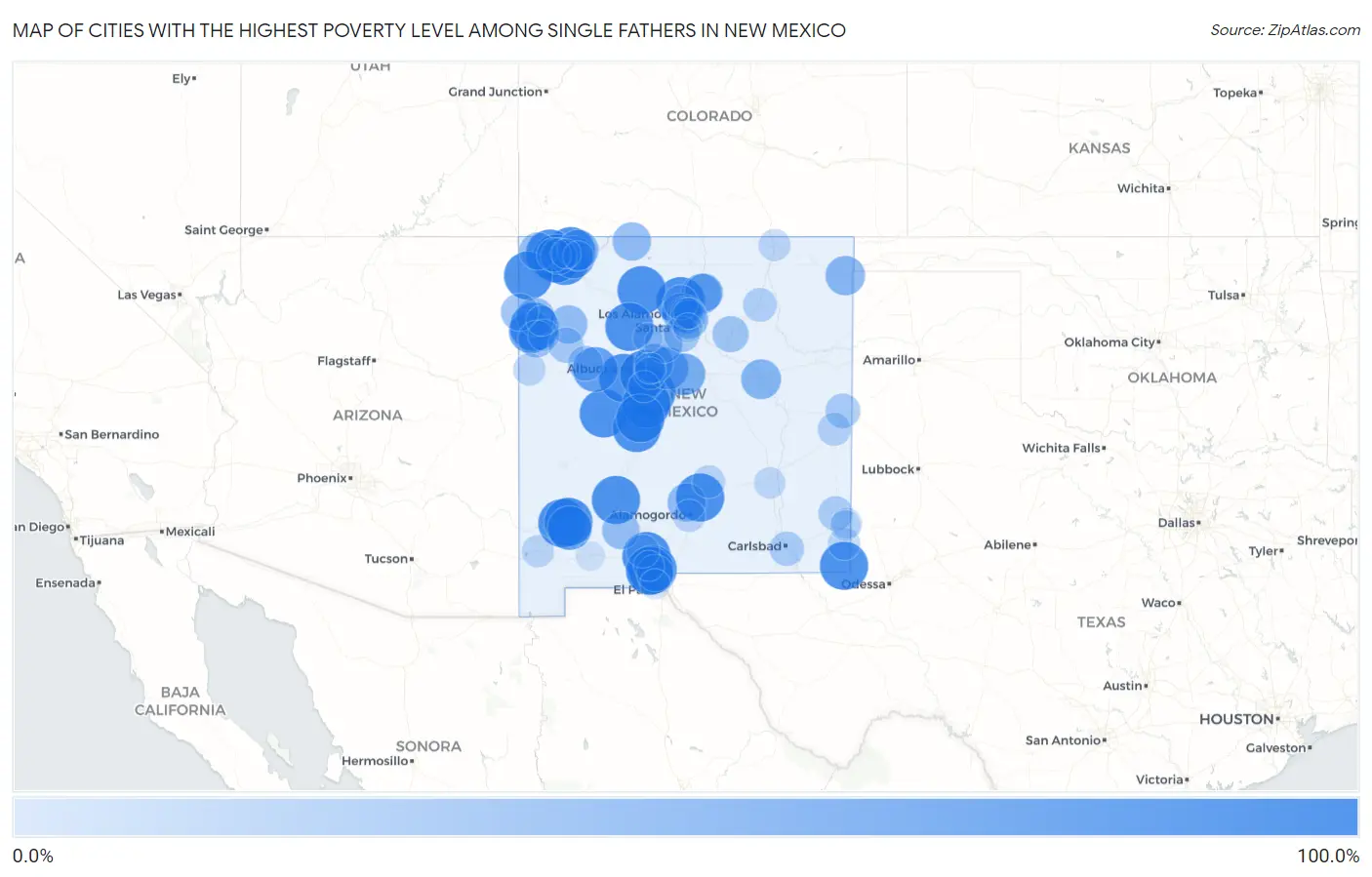 Cities with the Highest Poverty Level Among Single Fathers in New Mexico Map