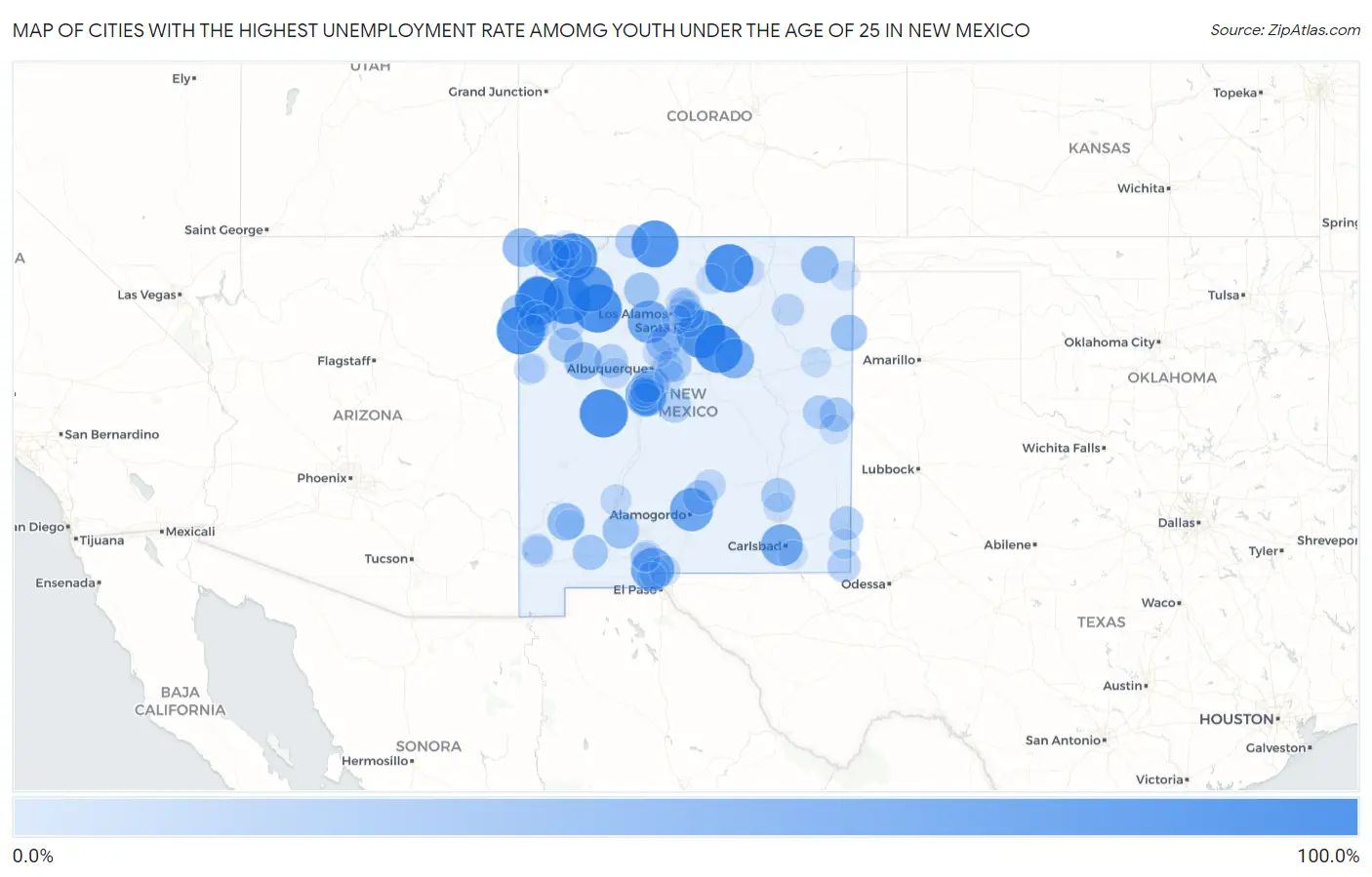 Cities with the Highest Unemployment Rate Amomg Youth Under the Age of 25 in New Mexico Map