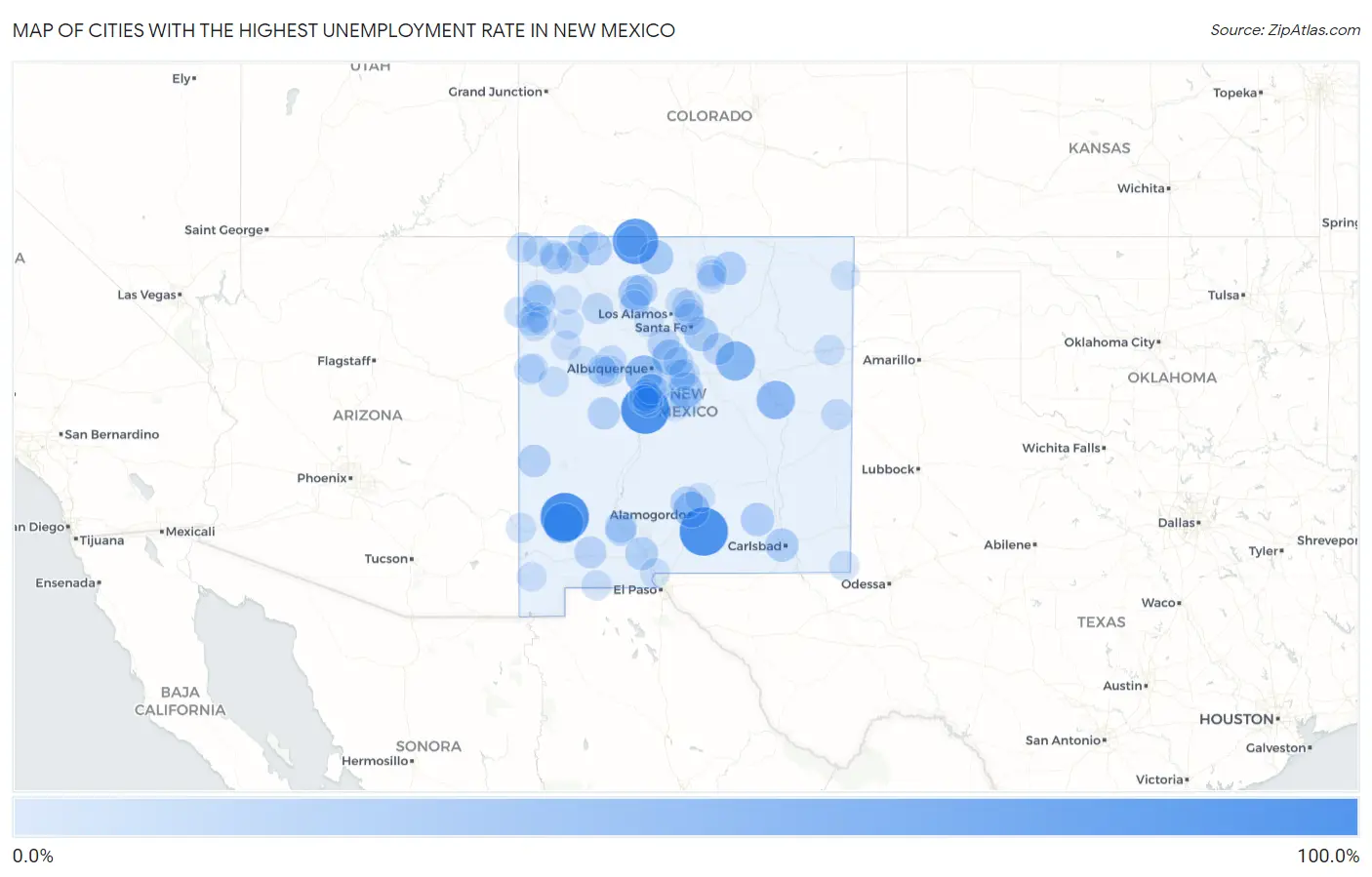 Cities with the Highest Unemployment Rate in New Mexico Map