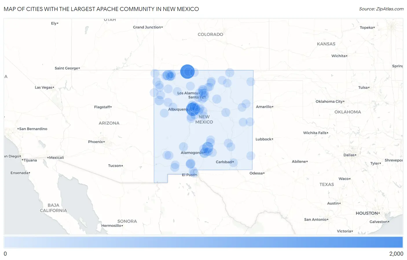 Cities with the Largest Apache Community in New Mexico Map