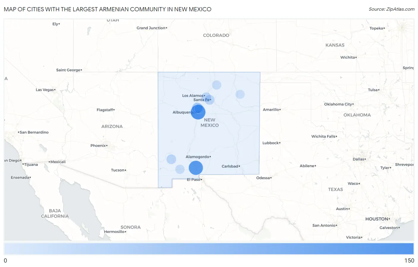 Cities with the Largest Armenian Community in New Mexico Map
