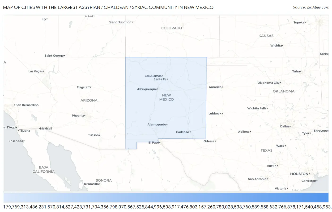 Cities with the Largest Assyrian / Chaldean / Syriac Community in New Mexico Map