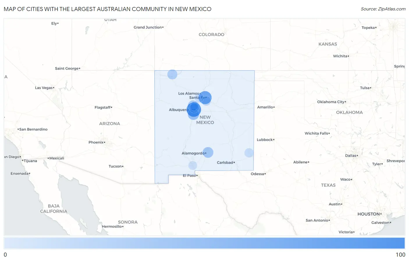 Cities with the Largest Australian Community in New Mexico Map