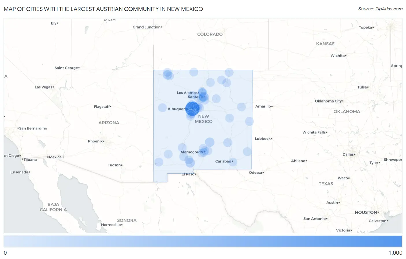 Cities with the Largest Austrian Community in New Mexico Map