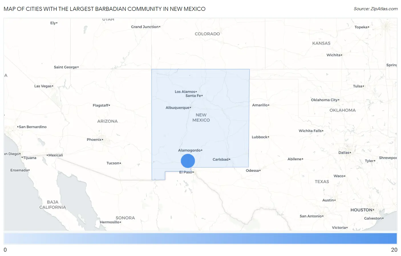 Cities with the Largest Barbadian Community in New Mexico Map