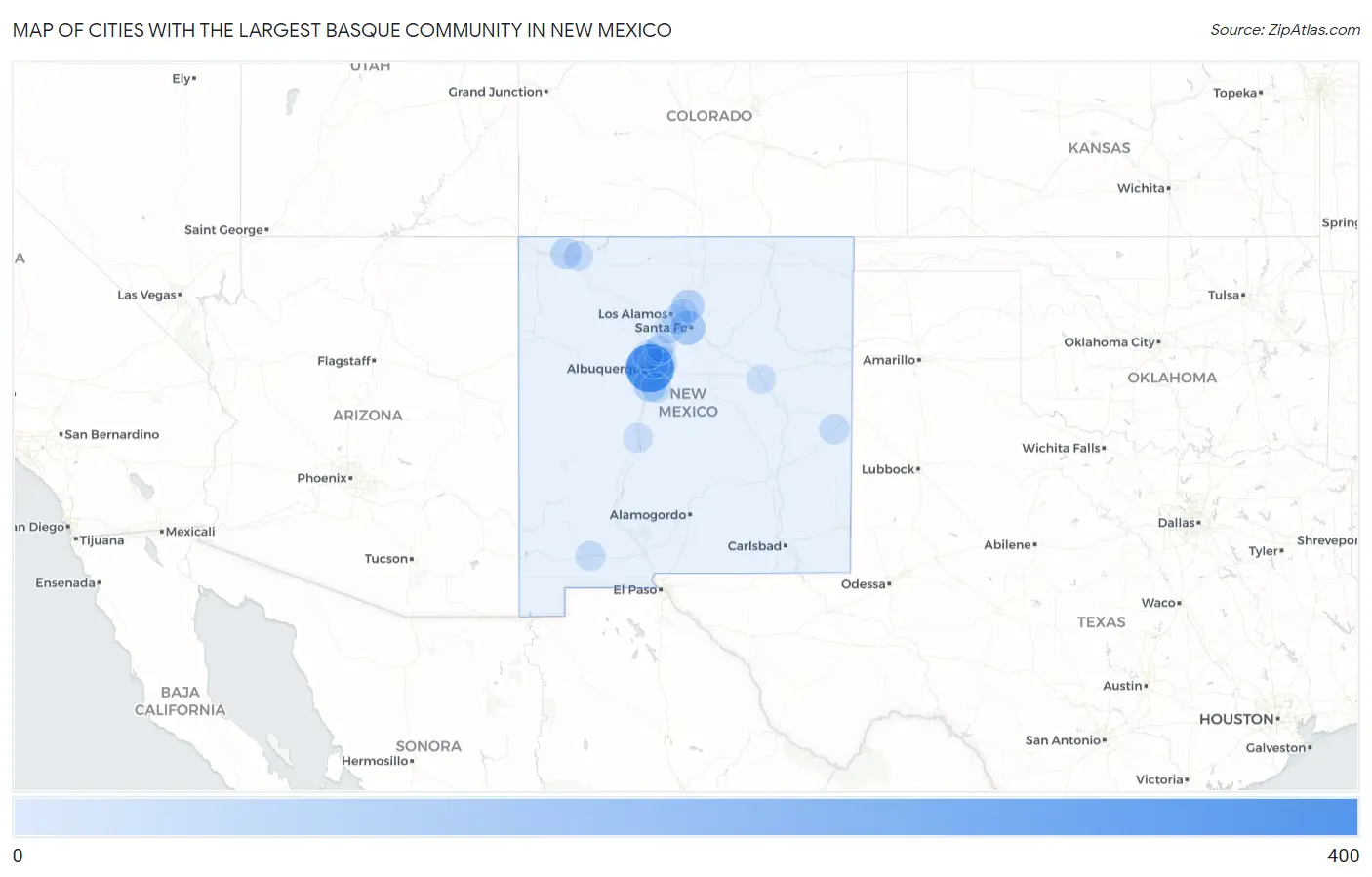 Cities with the Largest Basque Community in New Mexico Map