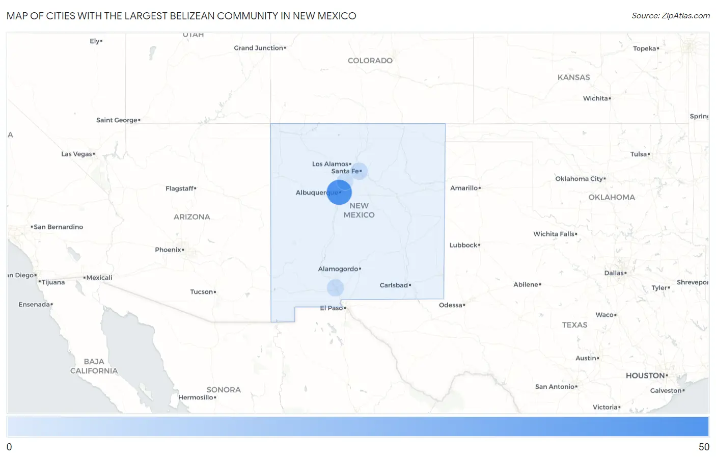 Cities with the Largest Belizean Community in New Mexico Map