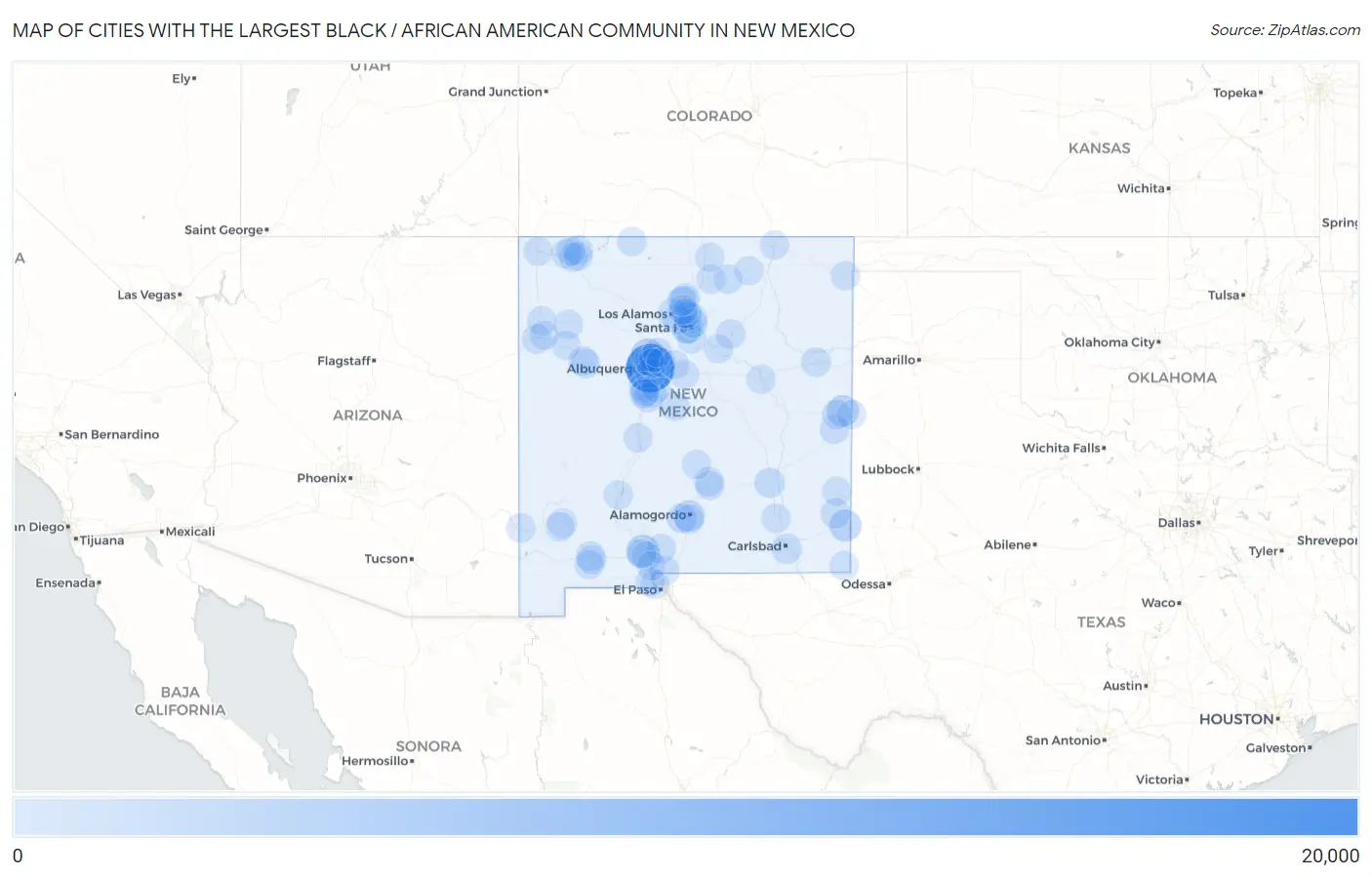 Cities with the Largest Black / African American Community in New Mexico Map
