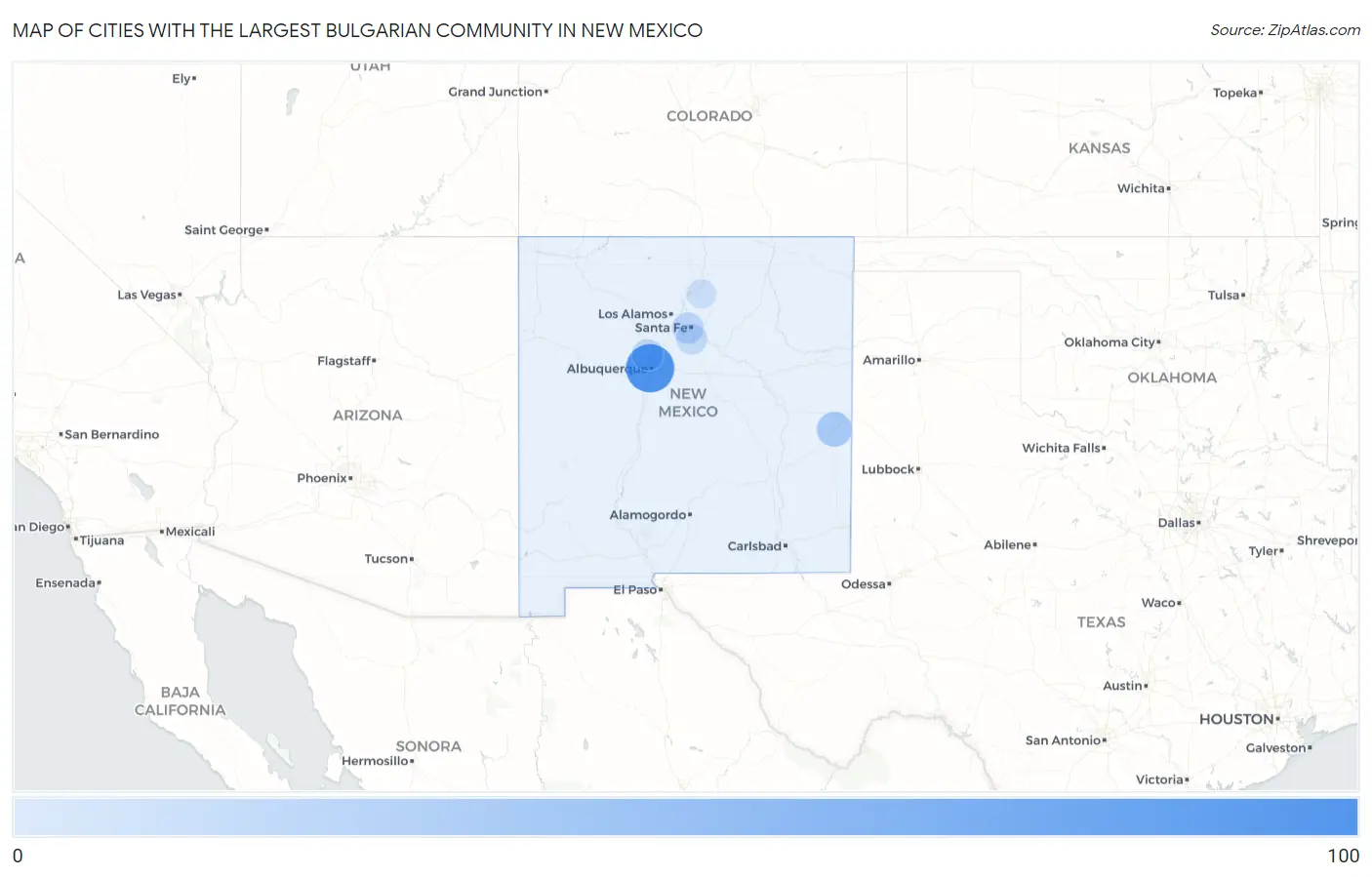Cities with the Largest Bulgarian Community in New Mexico Map