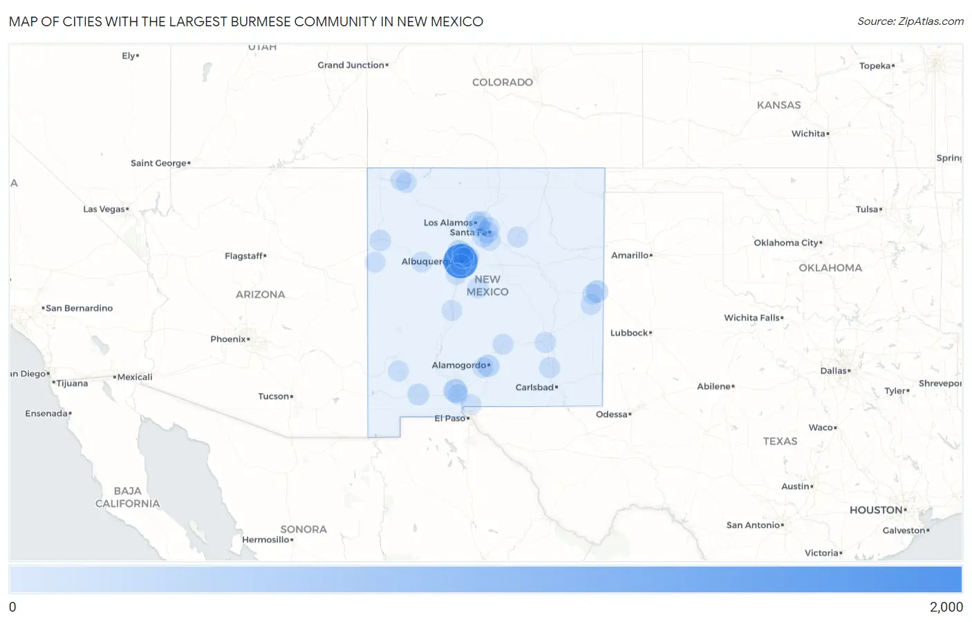 Cities with the Largest Burmese Community in New Mexico Map