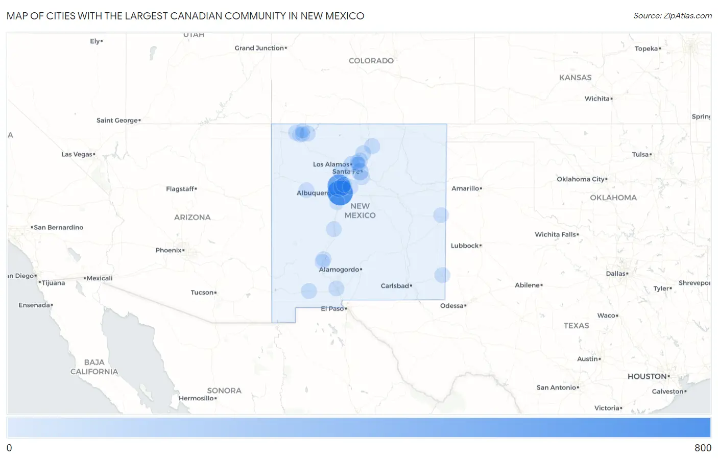 Cities with the Largest Canadian Community in New Mexico Map