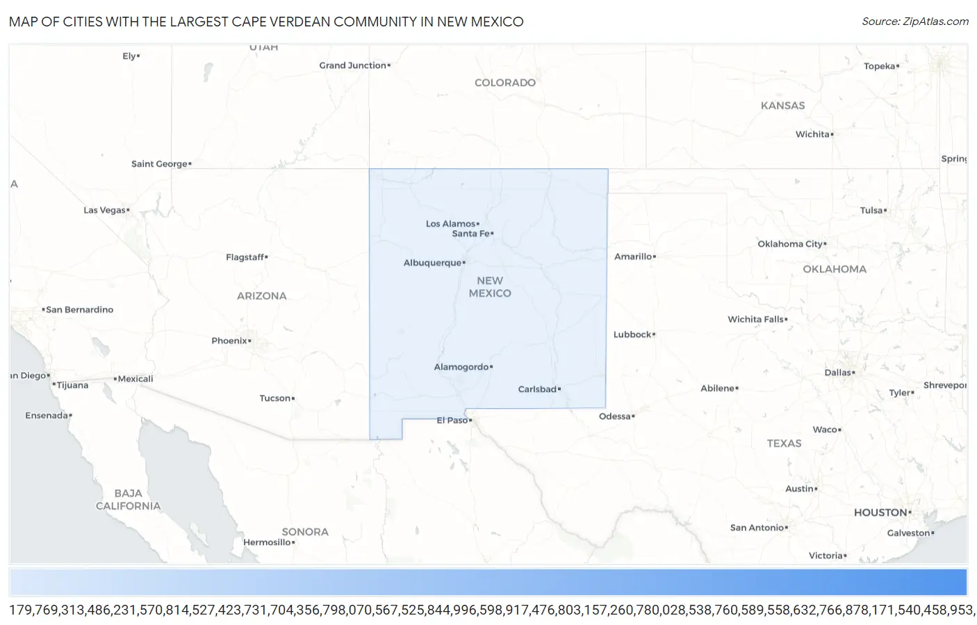Cities with the Largest Cape Verdean Community in New Mexico Map