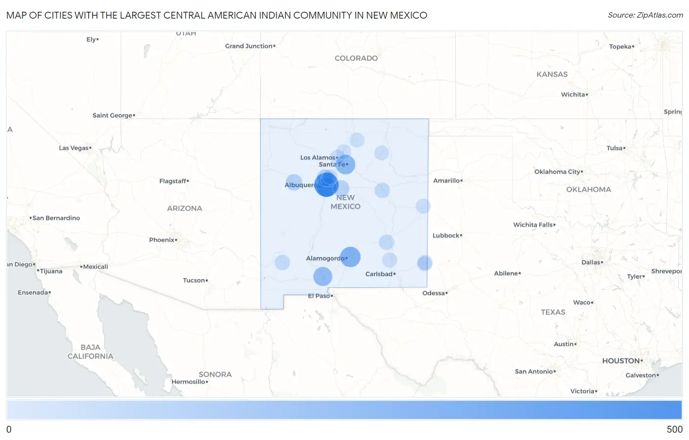 Cities with the Largest Central American Indian Community in New Mexico Map